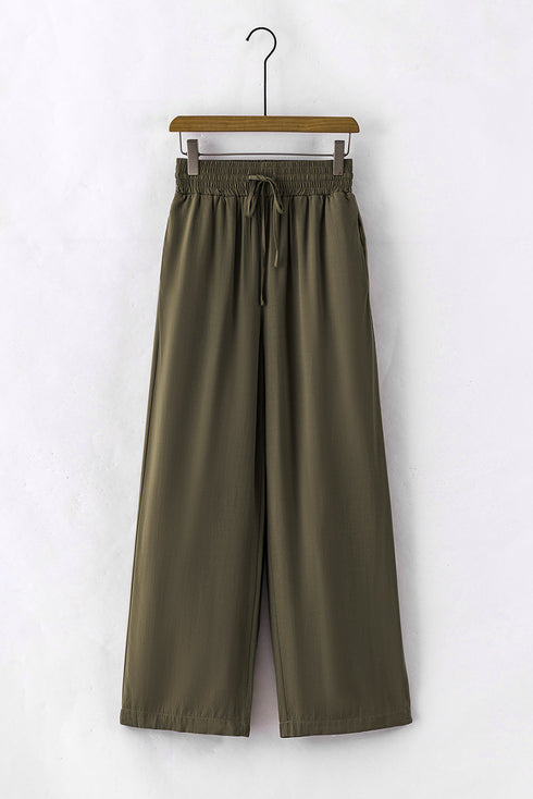 Drawstring Elastic Waist Casual Wide Leg Pants
