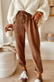 Drawstring Elastic Waist Corduroy Pull On Wide Leg Pants