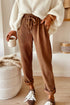 Drawstring Elastic Waist Corduroy Pull On Wide Leg Pants