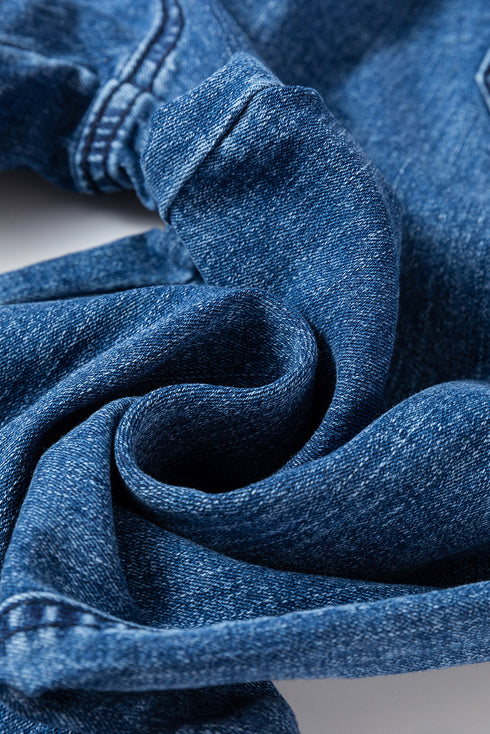 Drawstring Elastic Waist Loose Wide Leg Denim Jeans