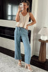 Drawstring Elastic Waist Loose Wide Leg Denim Jeans