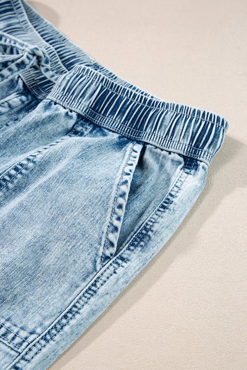 Drawstring Elastic Waist Loose Wide Leg Denim Jeans