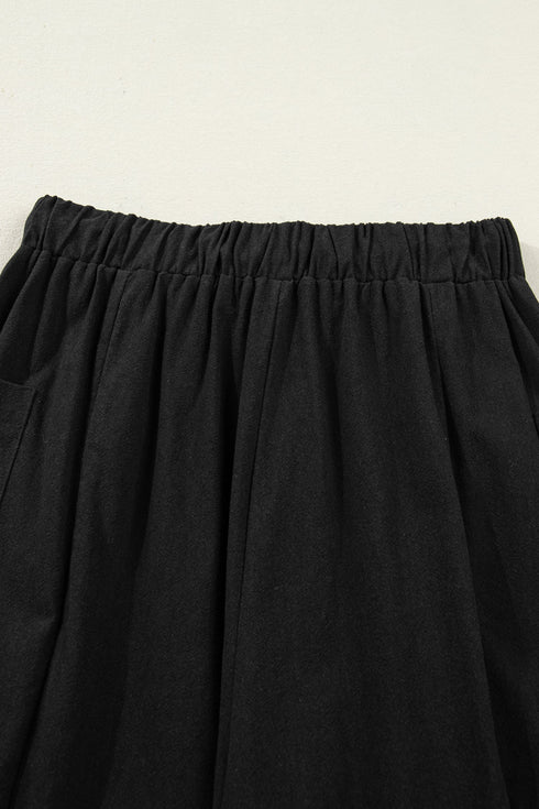 Drawstring Elastic Waist Patch Pocket Barrel Leg Pants