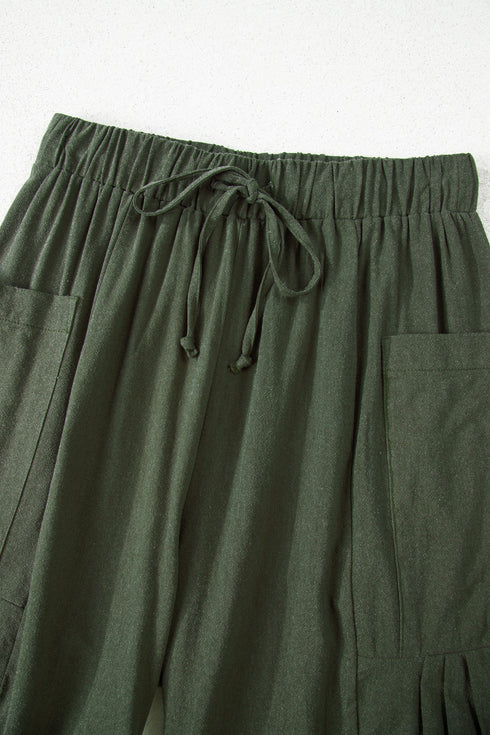 Drawstring Elastic Waist Patch Pocket Barrel Leg Pants