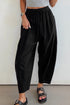 Drawstring Elastic Waist Patch Pocket Barrel Leg Pants