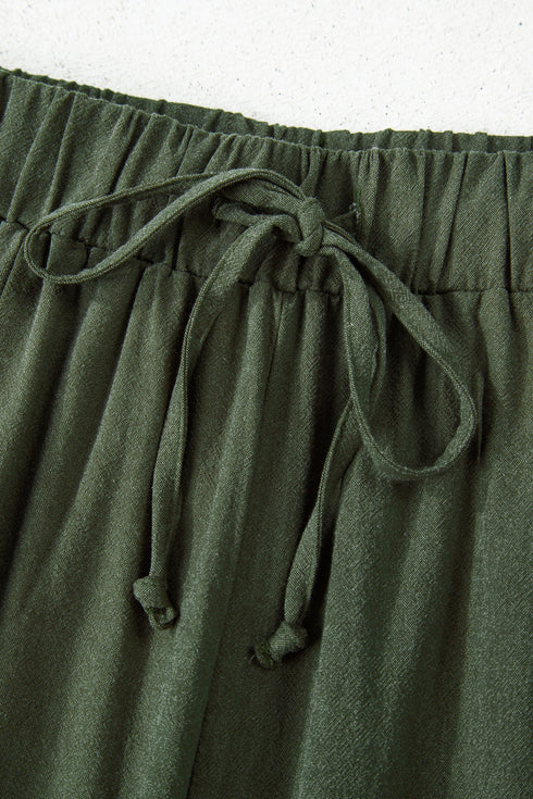 Drawstring Elastic Waist Patch Pocket Barrel Leg Pants