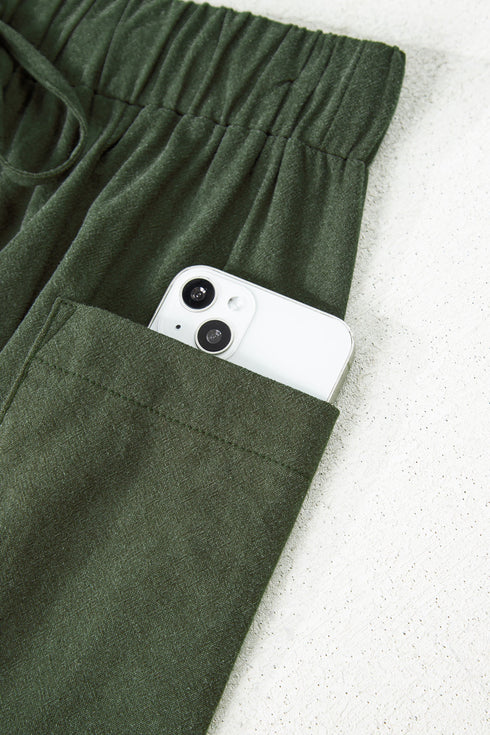 Drawstring Elastic Waist Patch Pocket Barrel Leg Pants