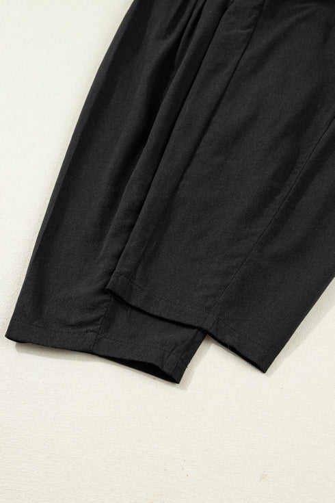 Drawstring Elastic Waist Patch Pocket Barrel Leg Pants