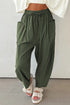 Drawstring Elastic Waist Patch Pocket Barrel Leg Pants