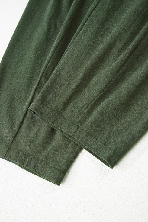 Drawstring Elastic Waist Patch Pocket Barrel Leg Pants