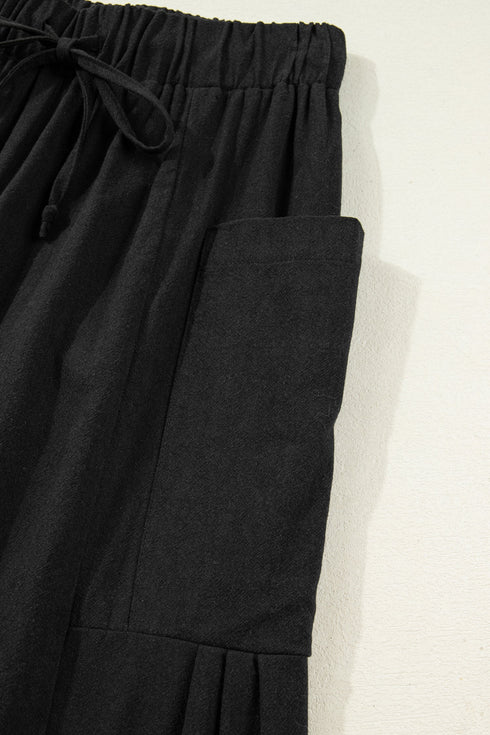Drawstring Elastic Waist Patch Pocket Barrel Leg Pants