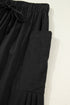 Drawstring Elastic Waist Patch Pocket Barrel Leg Pants