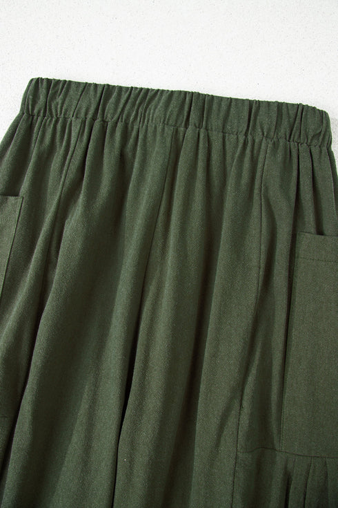 Drawstring Elastic Waist Patch Pocket Barrel Leg Pants
