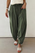 Drawstring Elastic Waist Patch Pocket Barrel Leg Pants