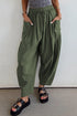 Drawstring Elastic Waist Patch Pocket Barrel Leg Pants