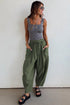 Drawstring Elastic Waist Patch Pocket Barrel Leg Pants