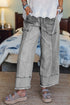 Drawstring Elastic Waist Patch Pocket Paneled Wide Leg Raw Hem Jeans