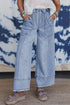 Drawstring Elastic Waist Patch Pocket Paneled Wide Leg Raw Hem Jeans