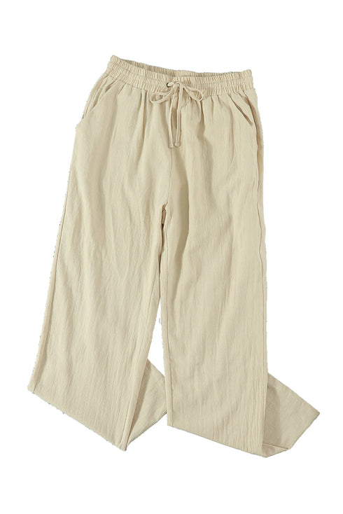 Drawstring Elastic Waist Pockets Long Straight Legs Pants