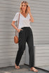 Drawstring Elastic Waist Pockets Long Straight Legs Pants