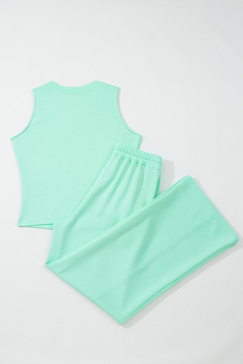 Drawstring Elastic Waist Wide Leg Two Piece Pant Set