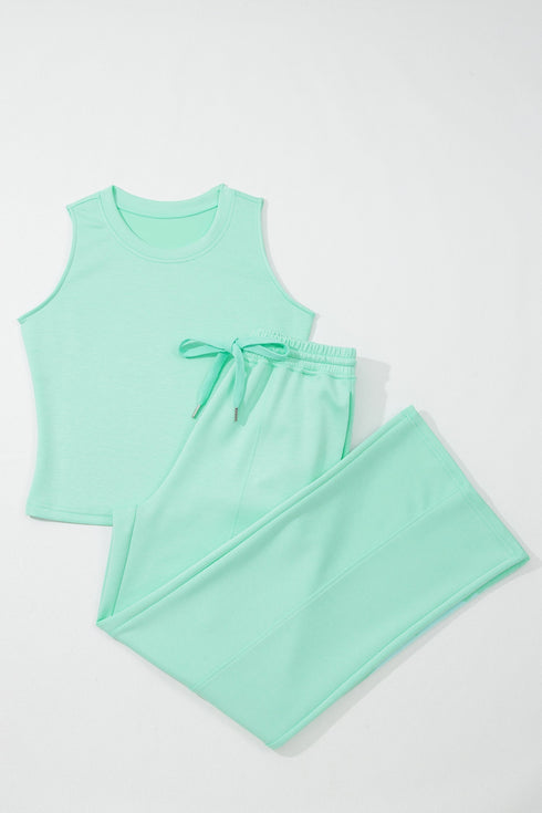 Drawstring Elastic Waist Wide Leg Two Piece Pant Set