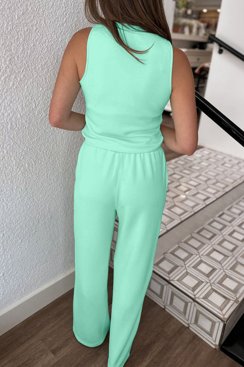 Drawstring Elastic Waist Wide Leg Two Piece Pant Set