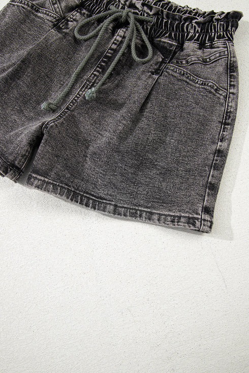 Drawstring Elastic Waistband Pocket Detail Denim Shorts