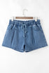 Drawstring Elastic Waistband Pocket Detail Denim Shorts
