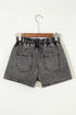 Drawstring Elastic Waistband Pocket Detail Denim Shorts