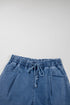 Drawstring Elastic Waistband Pocket Detail Denim Shorts