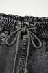 Drawstring Elastic Waistband Pocket Detail Denim Shorts