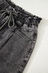 Drawstring Elastic Waistband Pocket Detail Denim Shorts