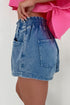 Drawstring Elastic Waistband Pocket Detail Denim Shorts