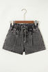 Drawstring Elastic Waistband Pocket Detail Denim Shorts