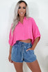 Drawstring Elastic Waistband Pocket Detail Denim Shorts