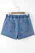 Drawstring Elastic Waistband Pocket Detail Denim Shorts