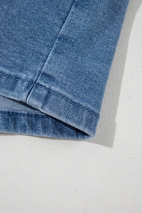 Drawstring Elastic Waistband Pocket Detail Denim Shorts
