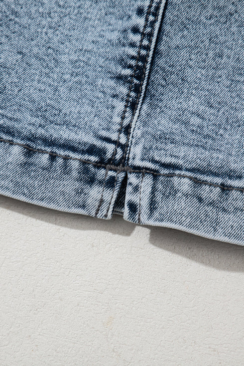 Drawstring Elastic Waistband Pocketed Solid Casual Denim Shorts