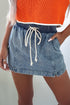 Drawstring Elastic Waistband Pocketed Solid Casual Denim Shorts