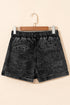 Drawstring Elastic Waistband Pocketed Solid Casual Denim Shorts