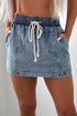 Drawstring Elastic Waistband Pocketed Solid Casual Denim Shorts