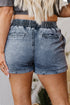 Drawstring Elastic Waistband Pocketed Solid Casual Denim Shorts