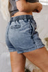 Drawstring Elastic Waistband Pocketed Solid Casual Denim Shorts