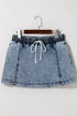 Drawstring Elastic Waistband Pocketed Solid Casual Denim Shorts