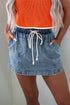 Drawstring Elastic Waistband Pocketed Solid Casual Denim Shorts