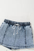 Drawstring Elastic Waistband Pocketed Solid Casual Denim Shorts