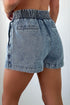 Drawstring Elastic Waistband Pocketed Solid Casual Denim Shorts