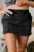 Drawstring Elastic Waistband Pocketed Solid Casual Denim Shorts