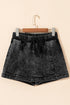 Drawstring Elastic Waistband Pocketed Solid Casual Denim Shorts